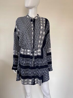 Boohoo Navy and White Long Sleeve Shirt Dress